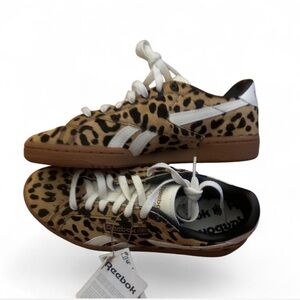 Reebok Leopard-Print Club C grounds UK Sneakers - Tan, Black 7.5